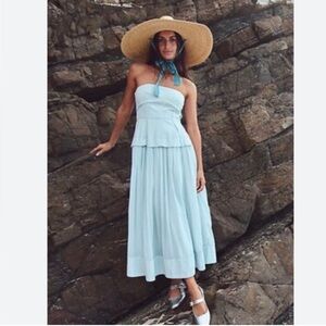 Free People | Dresses | Free People Wild Romance Midi Strapless Tie  Embroidered Side Slit Dress | Poshmark